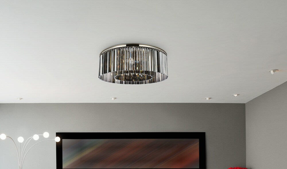 Elegant Furniture & Lighting - Sydney 10 light polished nickel Flush Mount Silver Shade (Grey) Royal Cut Crystal - 1208F43PN-SS/RC veiw 1