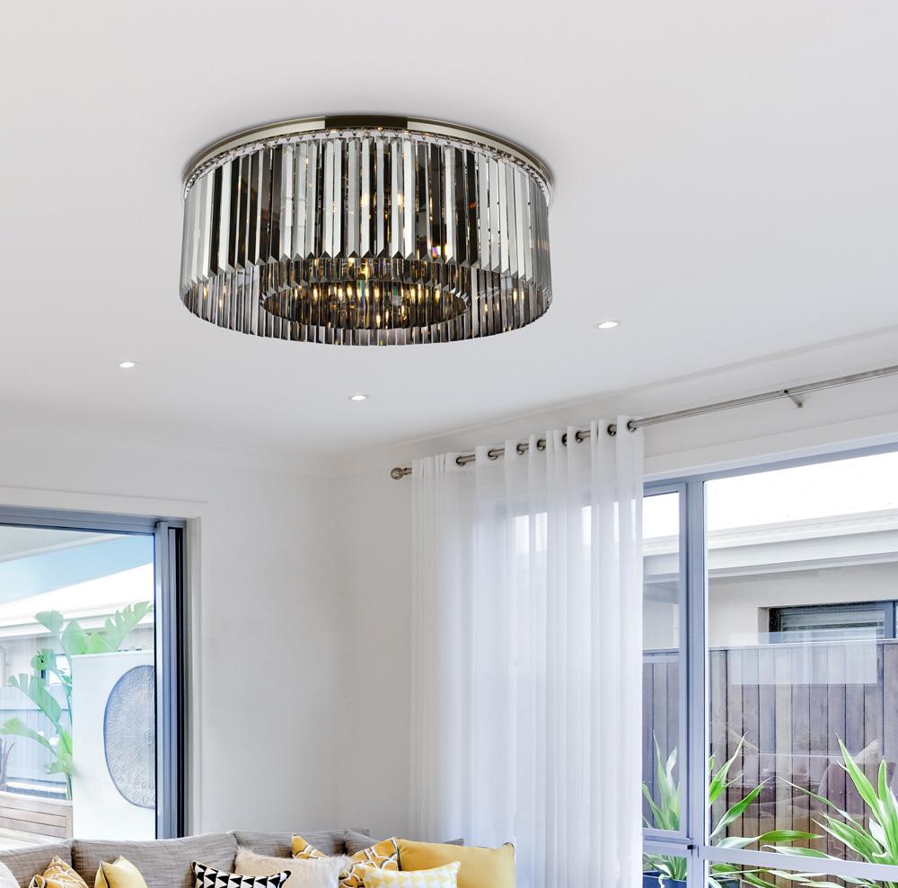 Elegant Furniture & Lighting - Sydney 10 light polished nickel Flush Mount Silver Shade (Grey) Royal Cut Crystal - 1238F43PN-SS/RC veiw 1