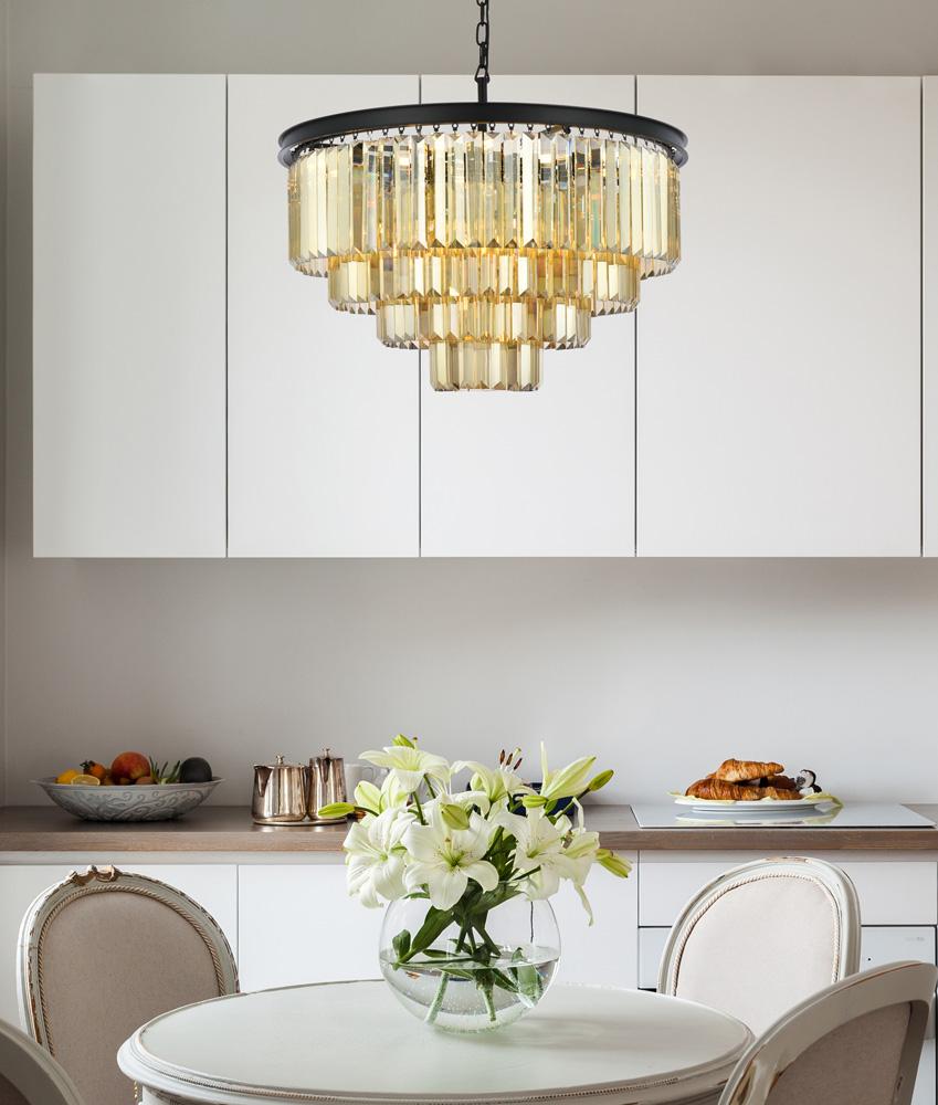 Elegant Furniture & Lighting - Sydney 17 light Matte Black Chandelier Golden Teak (Smoky) Royal Cut Crystal - 1231D32MB-GT/RC veiw 1