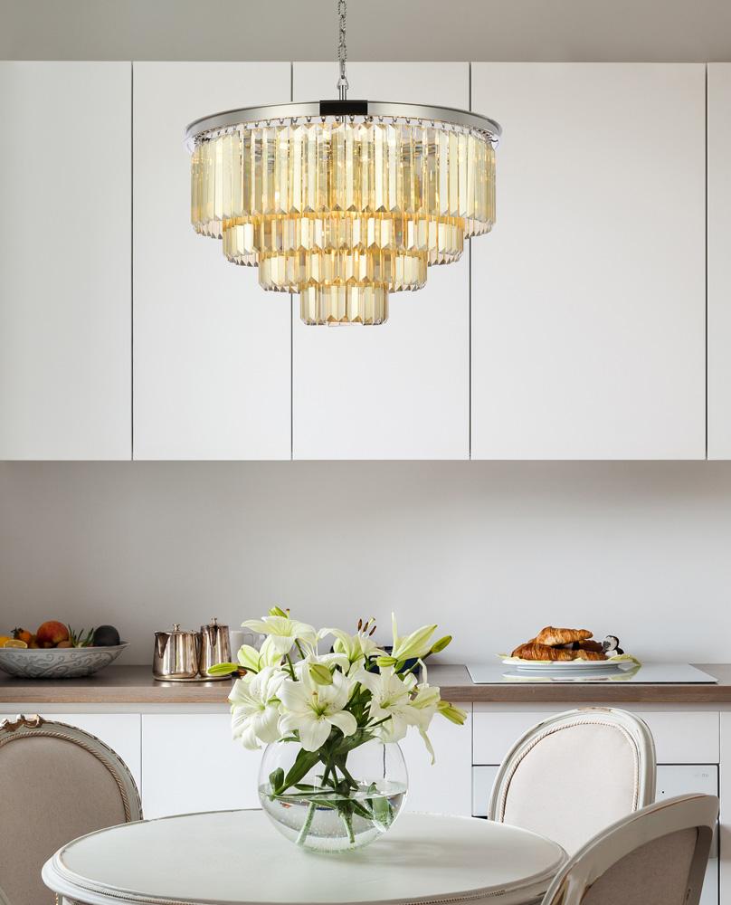 Elegant Furniture & Lighting - Sydney 17 light polished nickel Chandelier Golden Teak (Smoky) Royal Cut Crystal - 1231D32PN-GT/RC veiw 1