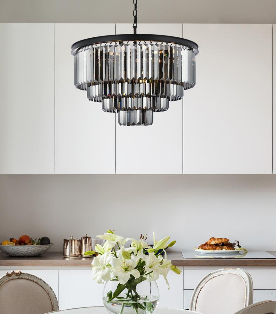 Elegant Furniture & Lighting - Sydney 17 light Matte Black Chandelier Silver Shade (Grey) Royal Cut Crystal - 1231D32MB-SS/RC veiw 1