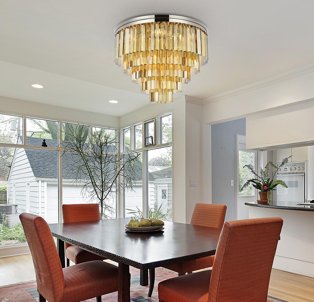 Elegant Furniture & Lighting - Sydney 17 light polished nickel Flush Mount Golden Teak (Smoky) Royal Cut Crystal - 1201F32PN-GT/RC veiw 1