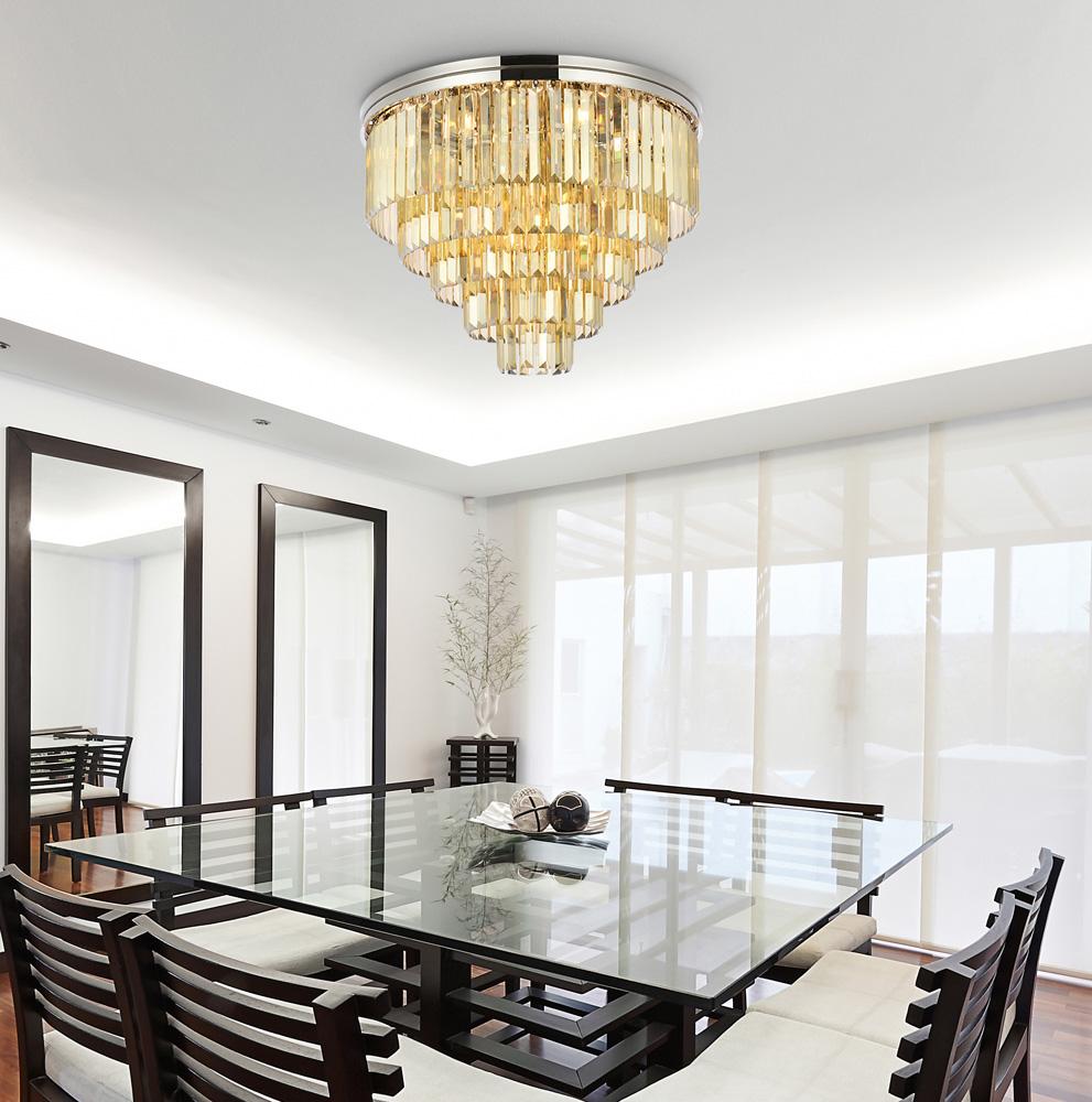 Elegant Furniture & Lighting - Sydney 17 light polished nickel Flush Mount Golden Teak (Smoky) Royal Cut Crystal - 1231F32PN-GT/RC veiw 1