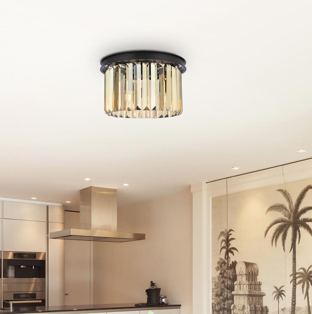 Elegant Furniture & Lighting - Sydney 3 light Matte Black Flush Mount Golden Teak (Smoky) Royal Cut Crystal - 1238F16MB-GT/RC veiw 1
