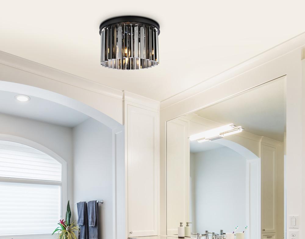 Elegant Furniture & Lighting - Sydney 3 light Matte Black Flush Mount Silver Shade (Grey) Royal Cut Crystal - 1208F16MB-SS/RC veiw 1