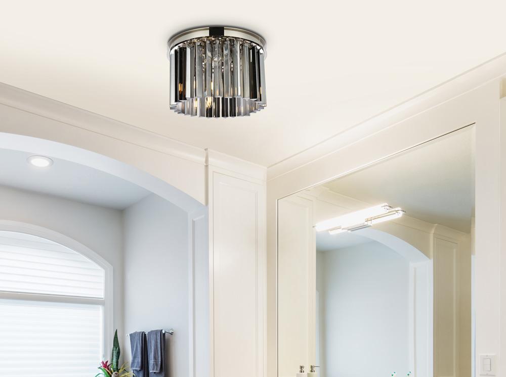 Elegant Furniture & Lighting - Sydney 3 light polished nickel Flush Mount Silver Shade (Grey) Royal Cut Crystal - 1208F16PN-SS/RC veiw 1