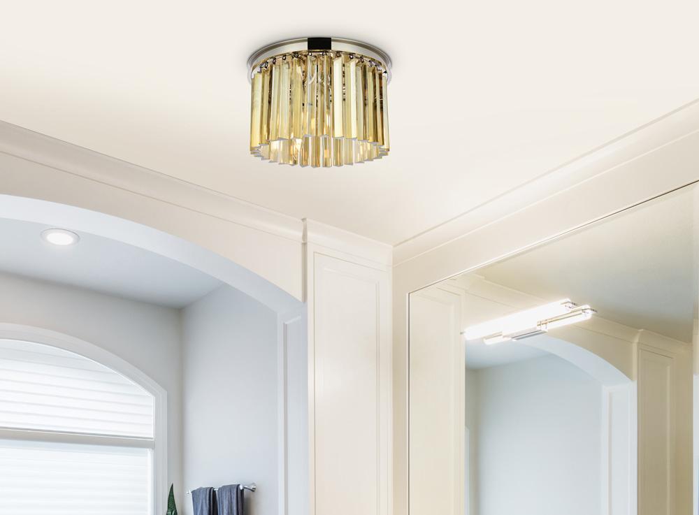 Elegant Furniture & Lighting - Sydney 3 light polished nickel Flush Mount Golden Teak (Smoky) Royal Cut Crystal - 1208F16PN-GT/RC veiw 1