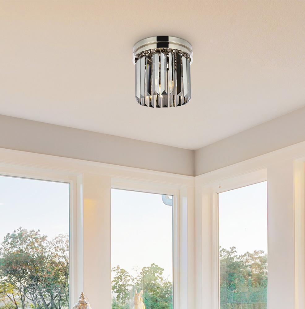 Elegant Furniture & Lighting - Sydney 3 light polished nickel Flush Mount Silver Shade (Grey) Royal Cut Crystal - 1238F12PN-SS/RC veiw 1