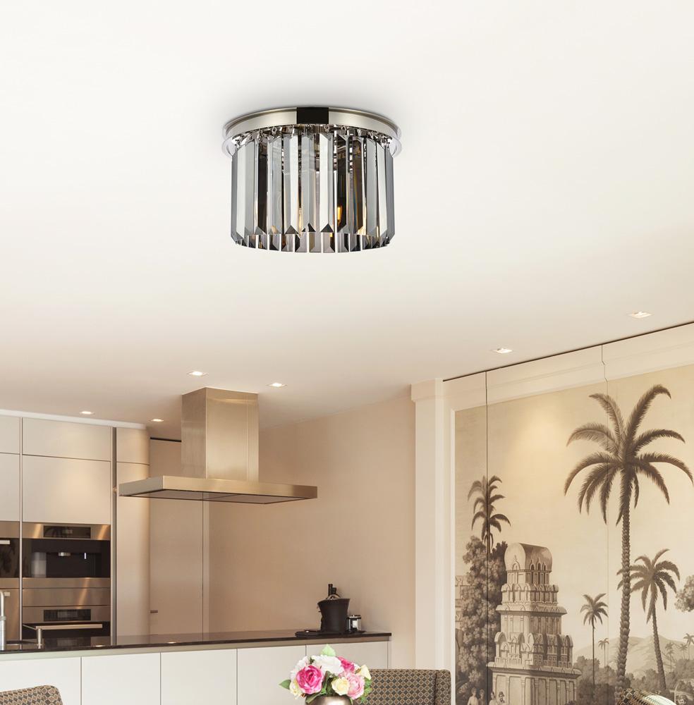 Elegant Furniture & Lighting - Sydney 3 light polished nickel Flush Mount Silver Shade (Grey) Royal Cut Crystal - 1238F16PN-SS/RC veiw 1