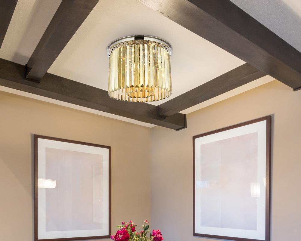 Elegant Furniture & Lighting - Sydney 6 light polished nickel Flush Mount Golden Teak (Smoky) Royal Cut Crystal - 1238F20PN-GT/RC veiw 1