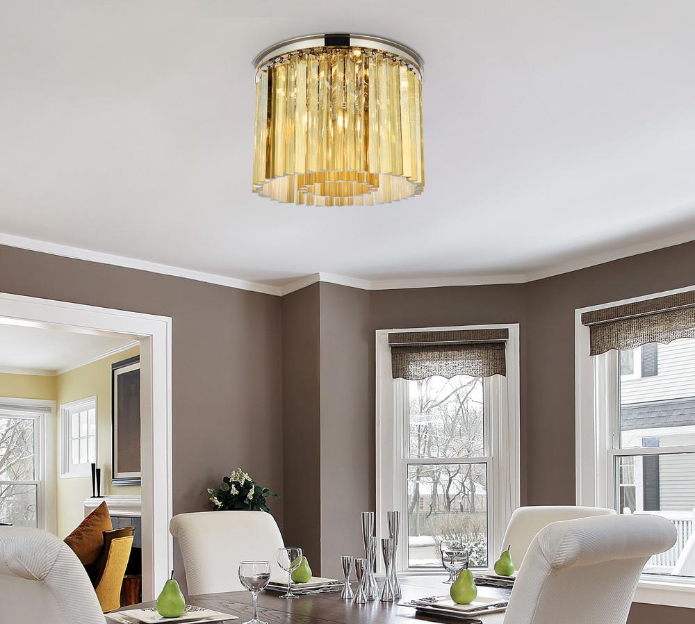 Elegant Furniture & Lighting - Sydney 6 light polished nickel Flush Mount Golden Teak (Smoky) Royal Cut Crystal - 1208F20PN-GT/RC veiw 1