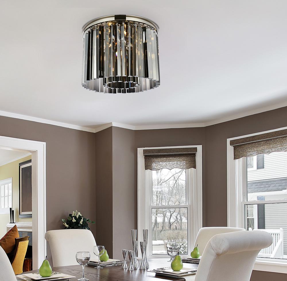 Elegant Furniture & Lighting - Sydney 6 light polished nickel Flush Mount Silver Shade (Grey) Royal Cut Crystal - 1208F20PN-SS/RC veiw 1
