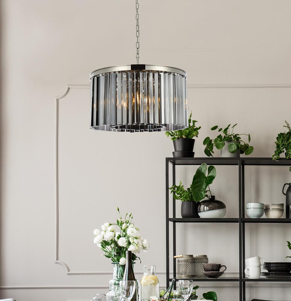 Elegant Furniture & Lighting - Sydney 8 light polished nickel Chandelier Silver Shade (Grey) Royal Cut Crystal - 1208D26PN-SS/RC veiw 1