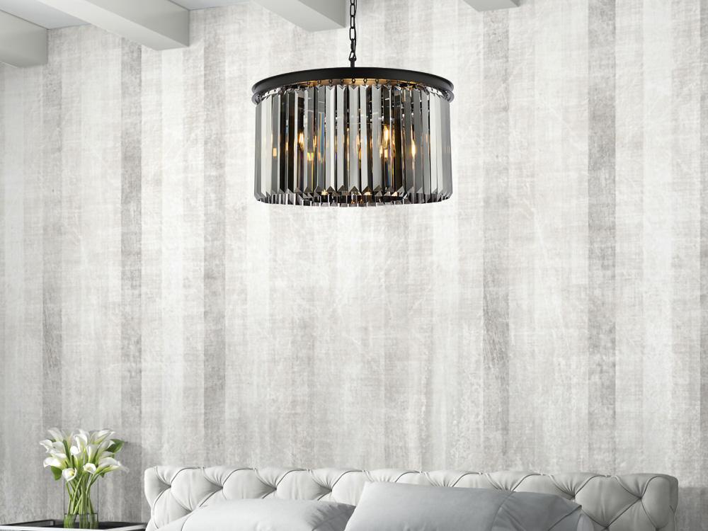 Elegant Furniture & Lighting - Sydney 8 light Matte Black Chandelier Silver Shade (Grey) Royal Cut Crystal - 1238D26MB-SS/RC veiw 1
