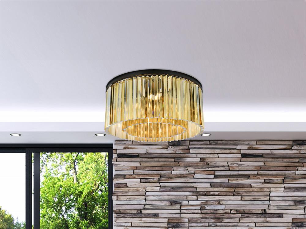 Elegant Furniture & Lighting - Sydney 8 light Matte Black Flush Mount Golden Teak (Smoky) Royal Cut Crystal - 1208F31MB-GT/RC veiw 1