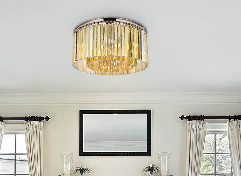Elegant Furniture & Lighting - Sydney 8 light polished nickel Flush Mount Golden Teak (Smoky) Royal Cut Crystal - 1208F31PN-GT/RC veiw 1