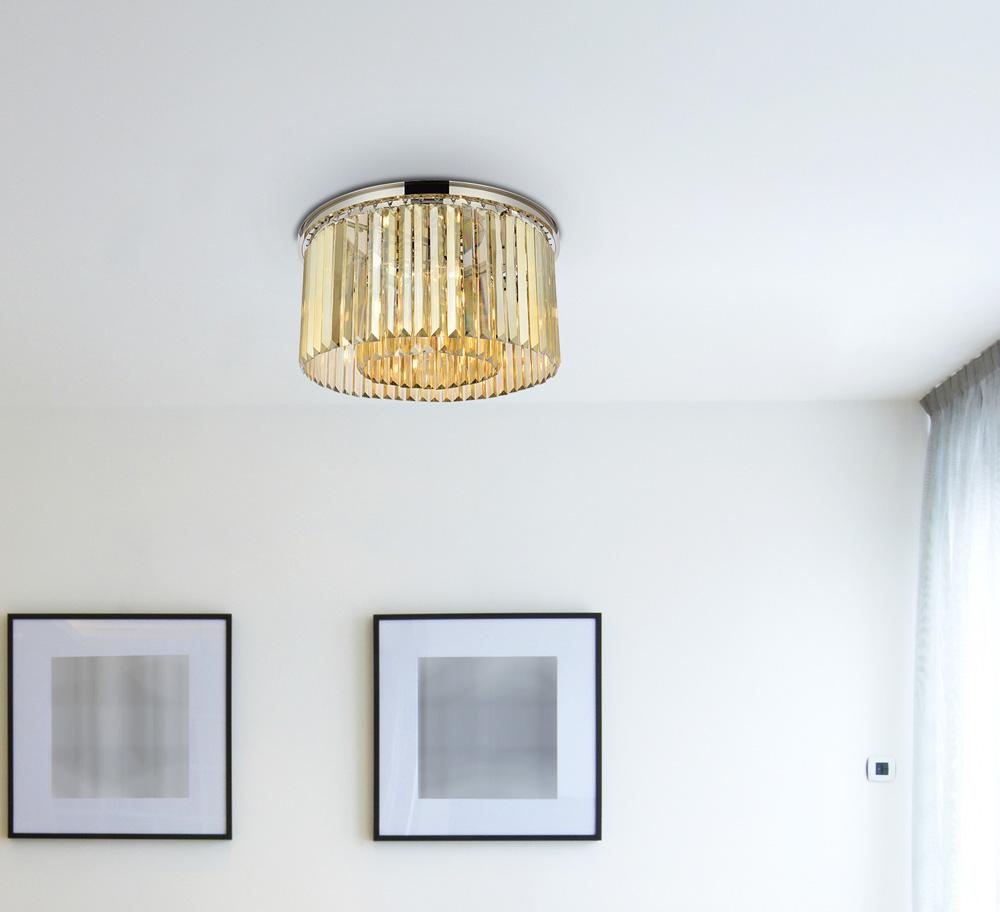 Elegant Furniture & Lighting - Sydney 8 light polished nickel Flush Mount Golden Teak (Smoky) Royal Cut Crystal - 1238F26PN-GT/RC veiw 1