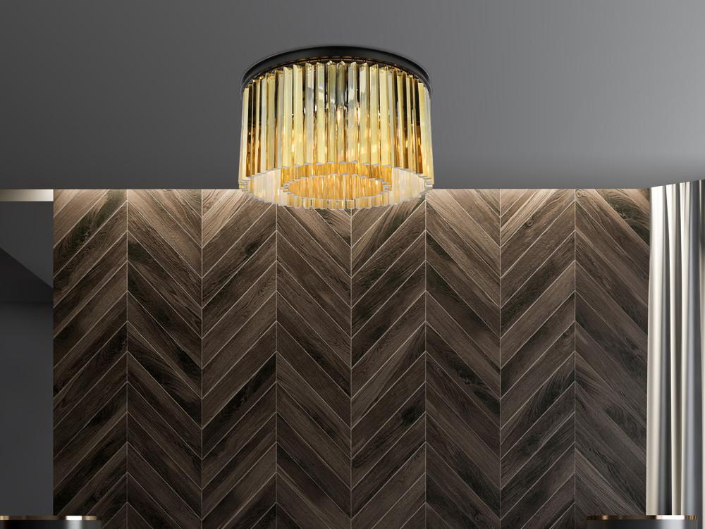 Elegant Furniture & Lighting - Sydney 8 light Matte Black Flush Mount Golden Teak (Smoky) Royal Cut Crystal - 1208F26MB-GT/RC veiw 1