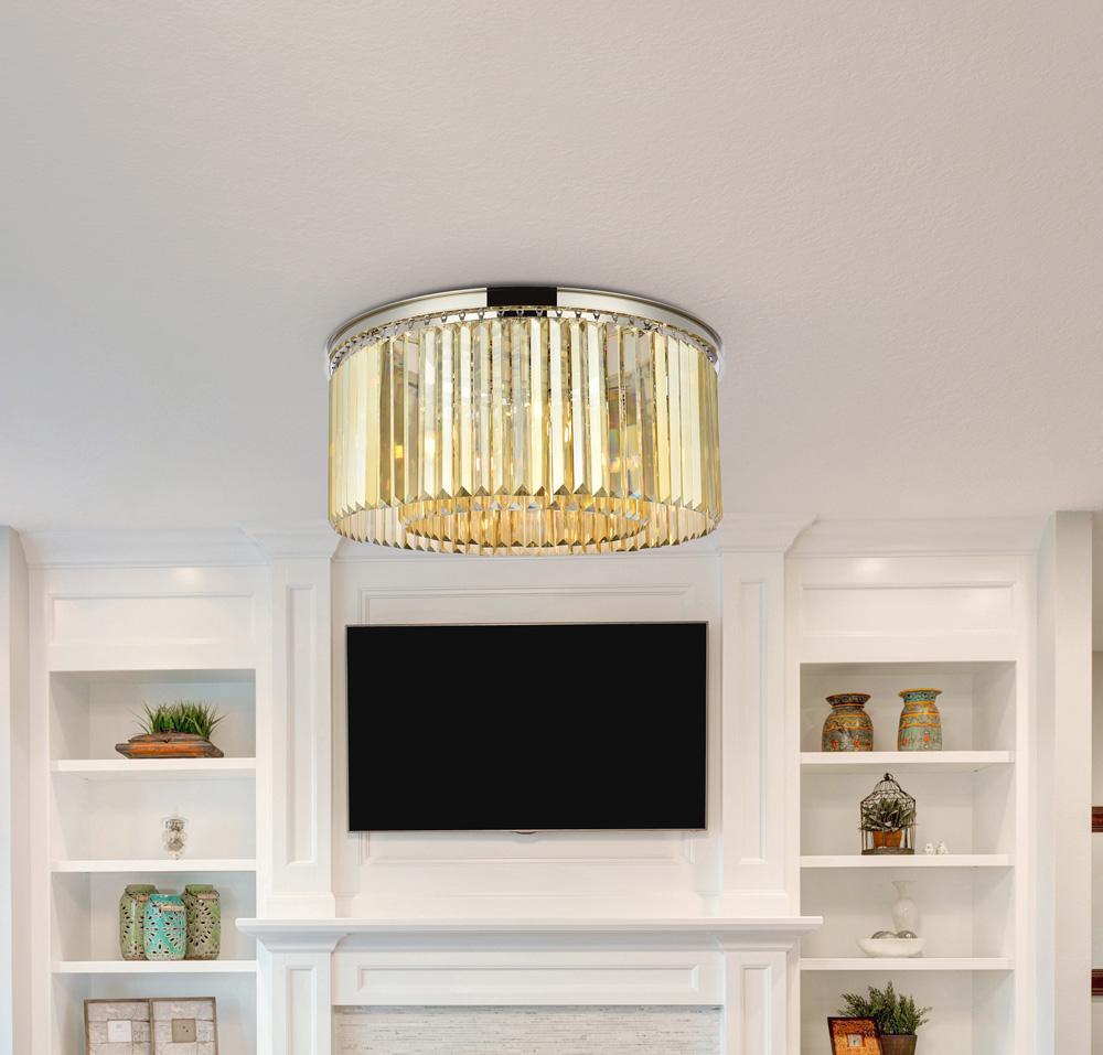 Elegant Furniture & Lighting - Sydney 8 light polished nickel Flush Mount Golden Teak (Smoky) Royal Cut Crystal - 1238F31PN-GT/RC veiw 1
