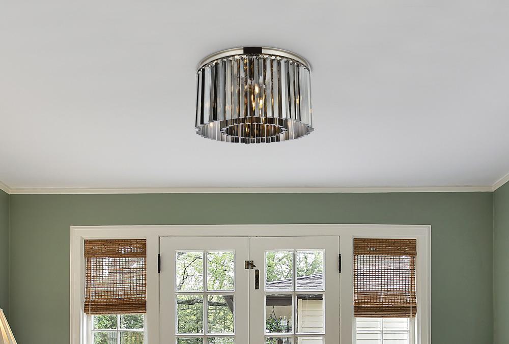 Elegant Furniture & Lighting - Sydney 8 light polished nickel Flush Mount Silver Shade (Grey) Royal Cut Crystal - 1208F26PN-SS/RC veiw 1