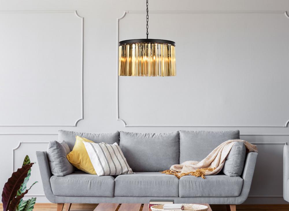 Elegant Furniture & Lighting - Sydney 8 light Matte Black Chandelier Golden Teak (Smoky) Royal Cut Crystal - 1208D26MB-GT/RC veiw 1