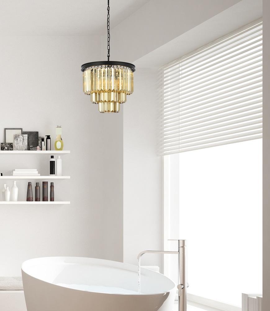 Elegant Furniture & Lighting - Sydney 9 light Matte Black Chandelier Golden Teak (Smoky) Royal Cut Crystal - 1231D20MB-GT/RC veiw 1