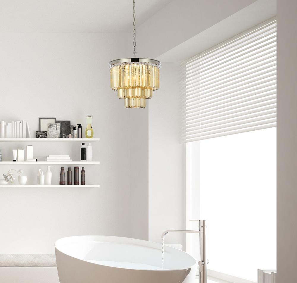 Elegant Furniture & Lighting - Sydney 9 light polished nickel Chandelier Golden Teak (Smoky) Royal Cut Crystal - 1231D20PN-GT/RC veiw 1