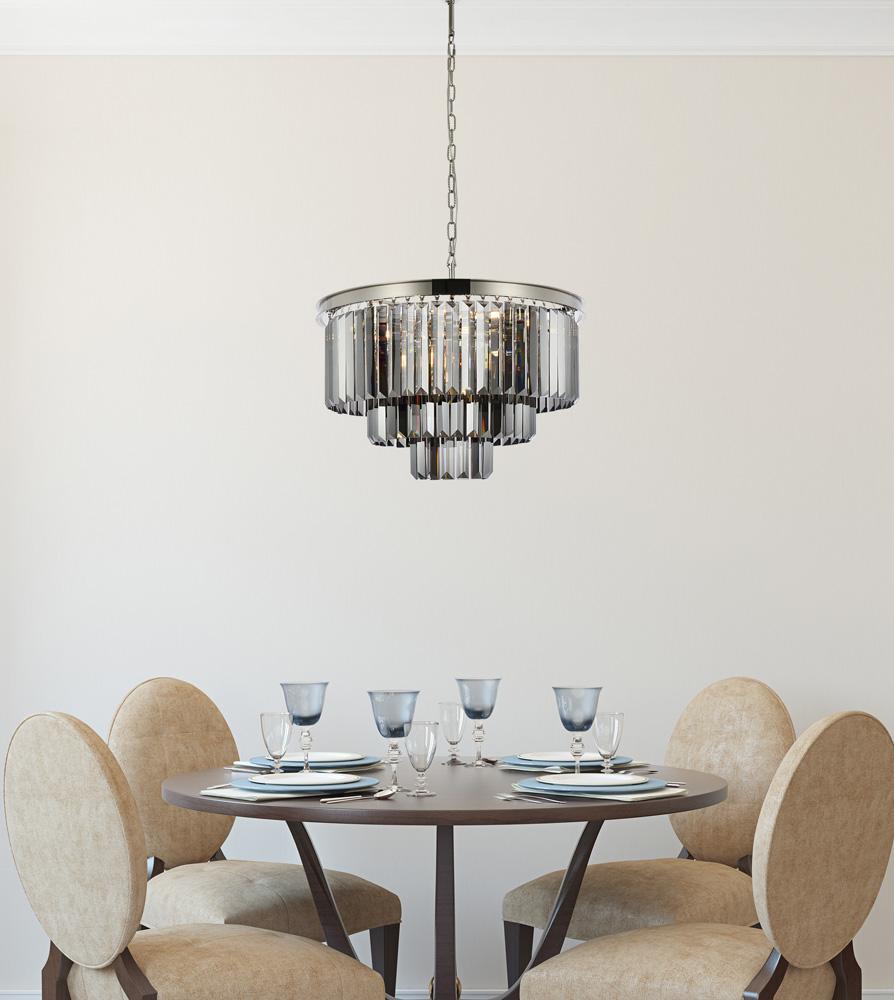 Elegant Furniture & Lighting - Sydney 9 light polished nickel Chandelier Silver Shade (Grey) Royal Cut Crystal - 1231D26PN-SS/RC veiw 1