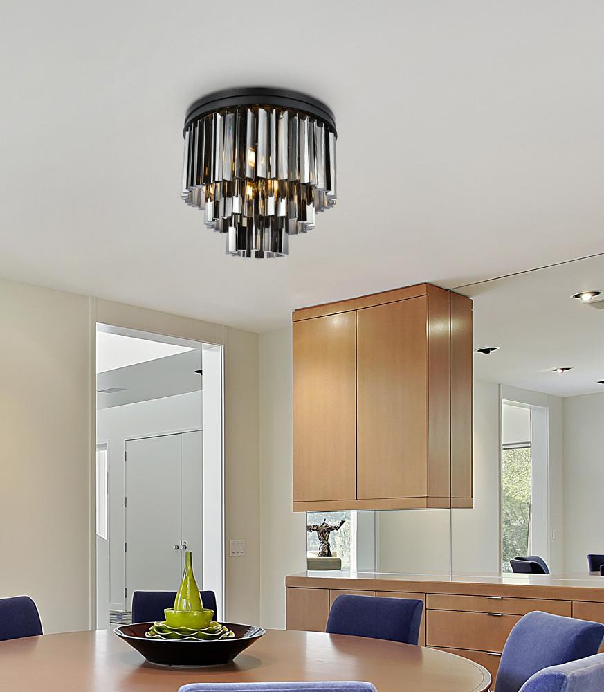 Elegant Furniture & Lighting - Sydney 9 light Matte Black Flush Mount Silver Shade (Grey) Royal Cut Crystal - 1201F20MB-SS/RC veiw 1