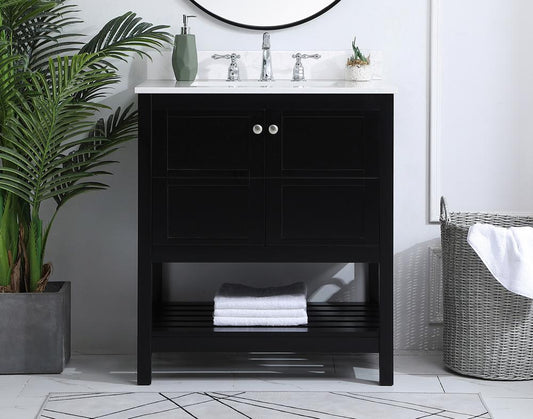 Elegant Furniture & Lighting - Theo 30 inch Single Bathroom Vanity in Black with Backsplash - VF16430BK-BS veiw 2