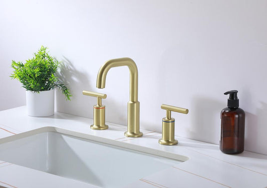 Elegant Furniture & Lighting - Tobias 8 inch Widespread Double Handle Bathroom Faucet in Brushed Gold - FAV-1010BGD veiw 2