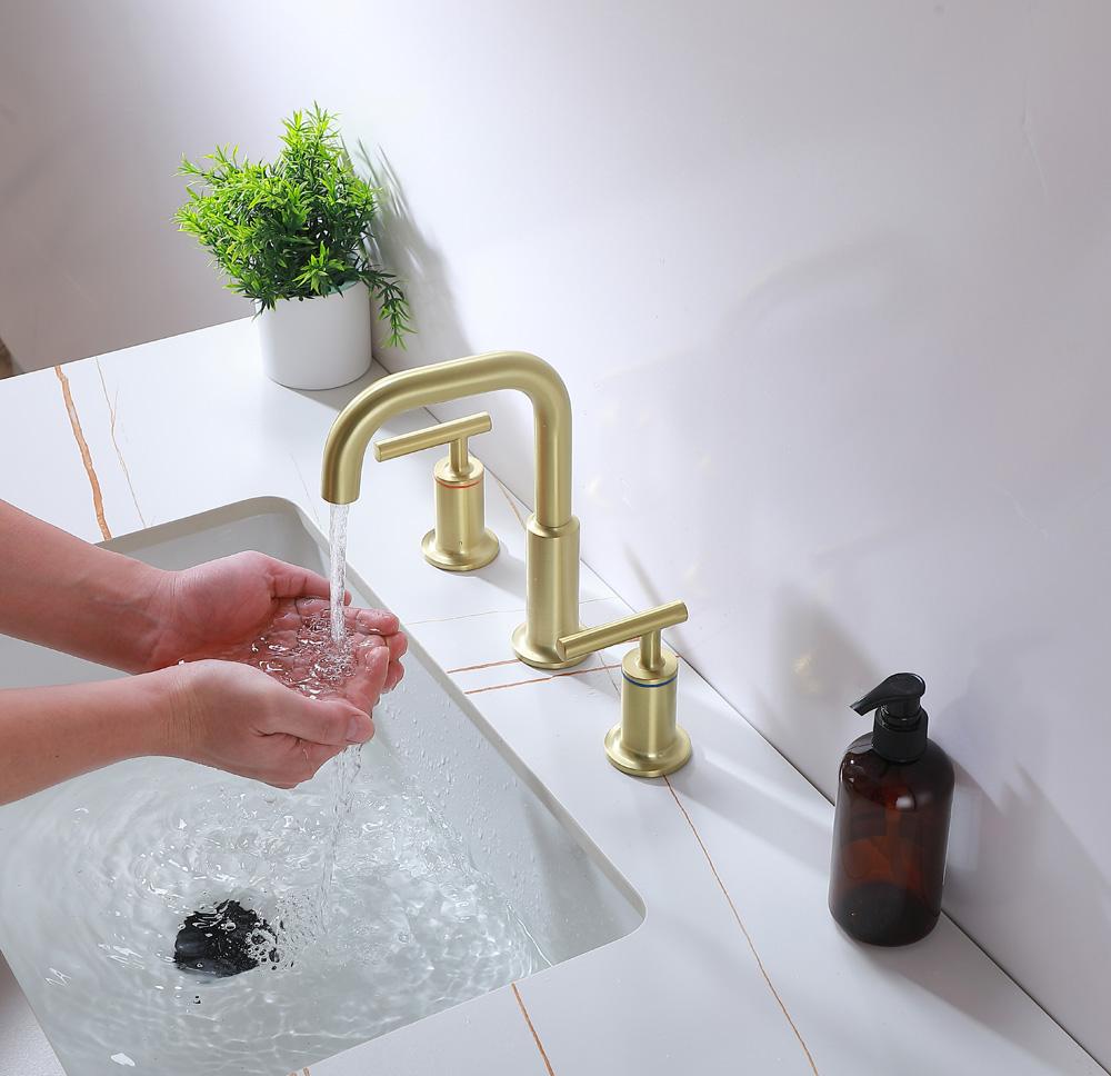 Elegant Furniture & Lighting - Tobias 8 inch Widespread Double Handle Bathroom Faucet in Brushed Gold - FAV-1010BGD veiw 7