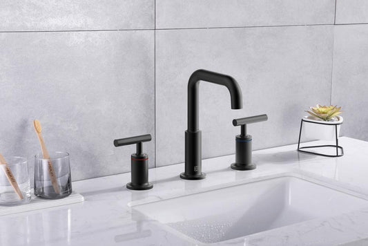 Elegant Furniture & Lighting - Tobias 8 inch Widespread Double Handle Bathroom Faucet in Matte Black - FAV-1010MBK veiw 2