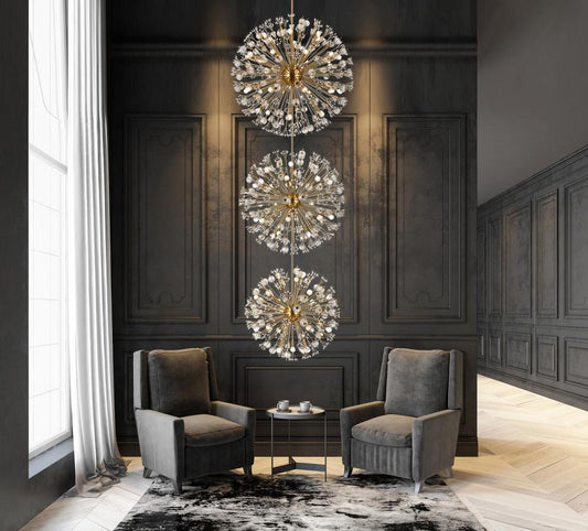 Elegant Furniture & Lighting - Vera 44 inch three tiers crystal starburst chandelier in satin gold - 2500G44L3SG veiw 2