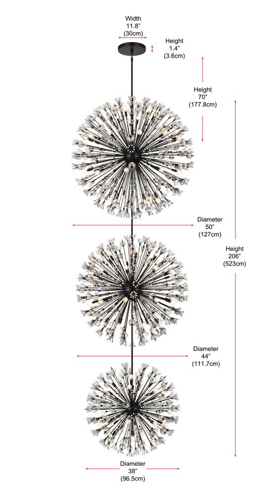 Elegant Furniture & Lighting - Vera 50 inch three tiers crystal starburst chandelier in black - 2500G50L3BK veiw 9