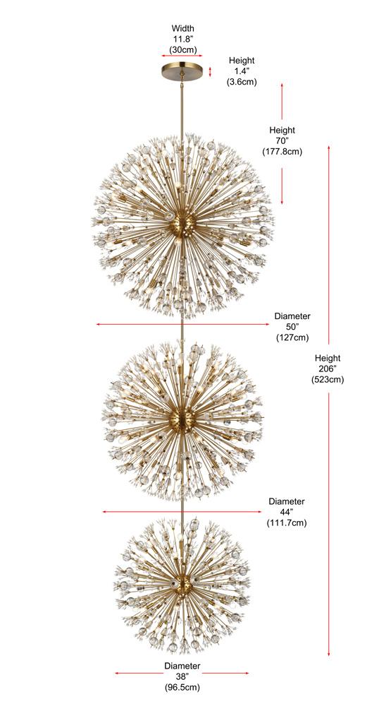 Elegant Furniture & Lighting - Vera 50 inch three tiers crystal starburst chandelier in satin gold - 2500G50L3SG veiw 9