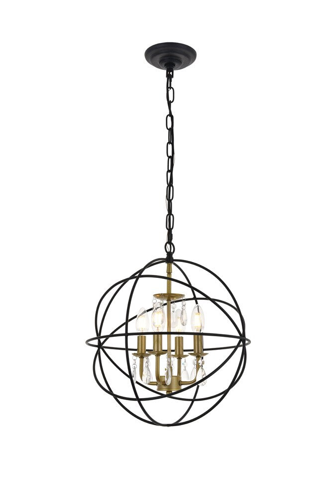 Elegant Furniture & Lighting - Wallace 4 light Matte Black and Brass Pendant - LD5055D16BRB veiw 1
