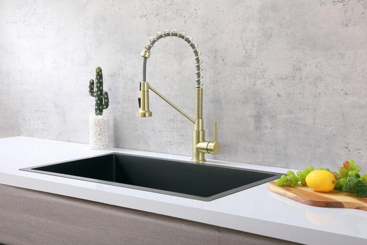 Elegant Furniture & Lighting - Yara Single Handle Pull Down Sprayer Kitchen Faucet in Brushed Gold - FAK-310BGD veiw 2