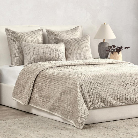 Villa by Classic Home - Dimitry 100% Rayon Velvet Pebble Beige Queen Quilt - 92W - Pebble Beige - V160021 veiw 2