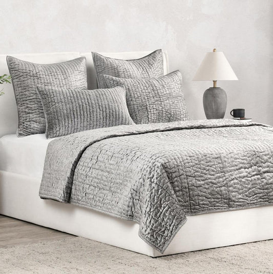 Villa by Classic Home - Dimitry 100% Rayon Velvet Gray King Quilt - 108W - Gray - V180029 veiw 2
