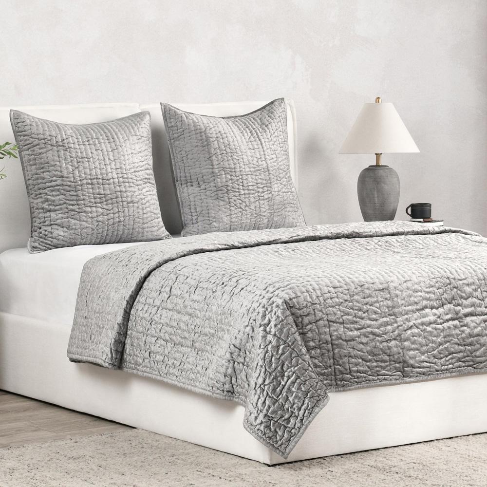 Villa by Classic Home - Dimitry 100% Rayon Velvet Gray Euro Sham - 26W - Gray - V180031 veiw 4