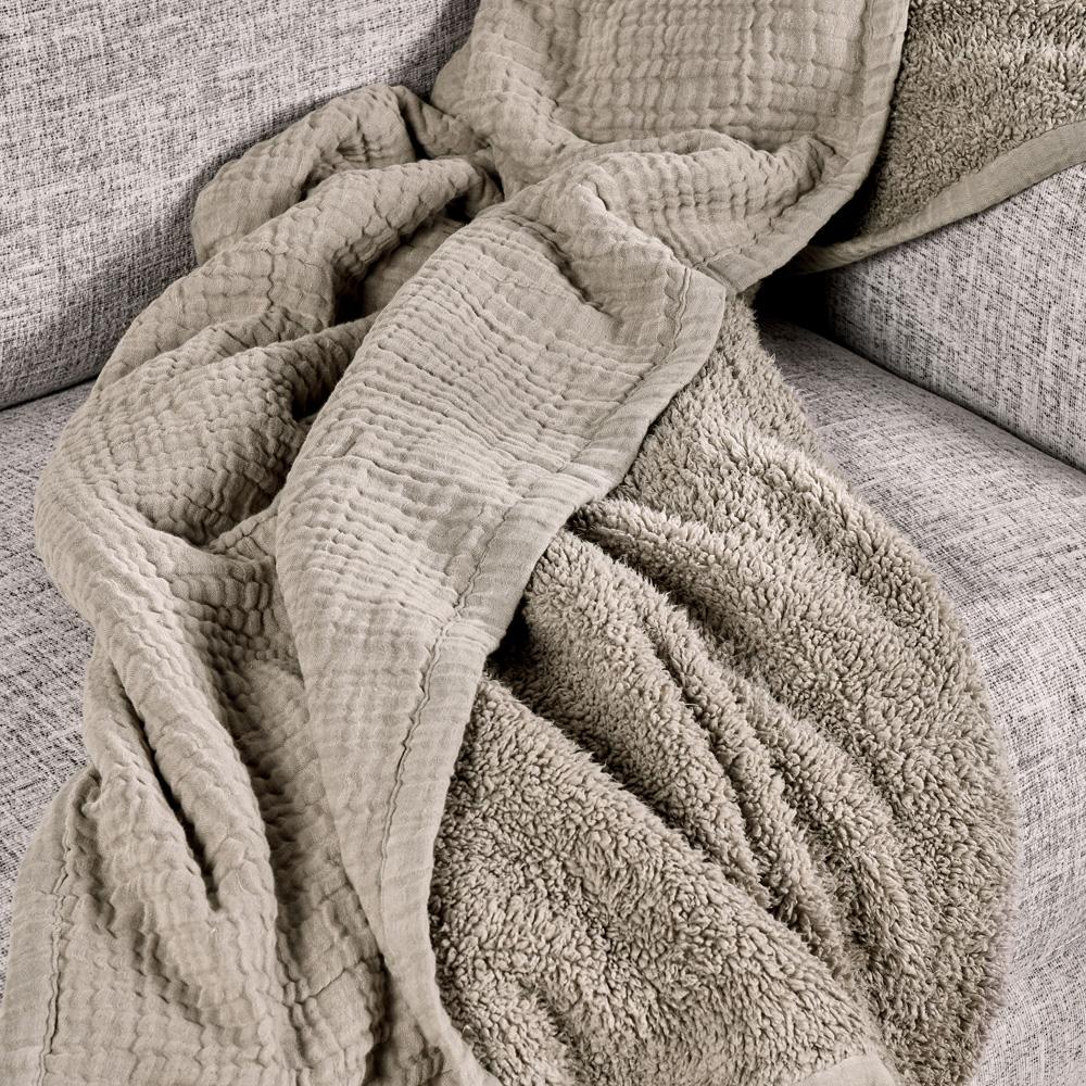 Villa by Classic Home - Tc Cotton Linen Blend Beige 50inX70in Throw Blanket Blanket - 50W - Beige - V270002 veiw 5