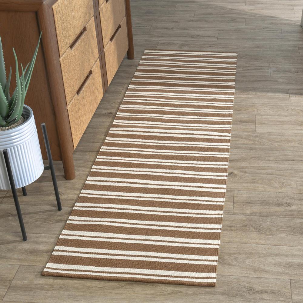 Villa by Classic Home - Palma 2.6X8 Hand Woven Performance Stripe Brown Fabric Area Rug - 2.6W - Brown - 30132533 veiw 5