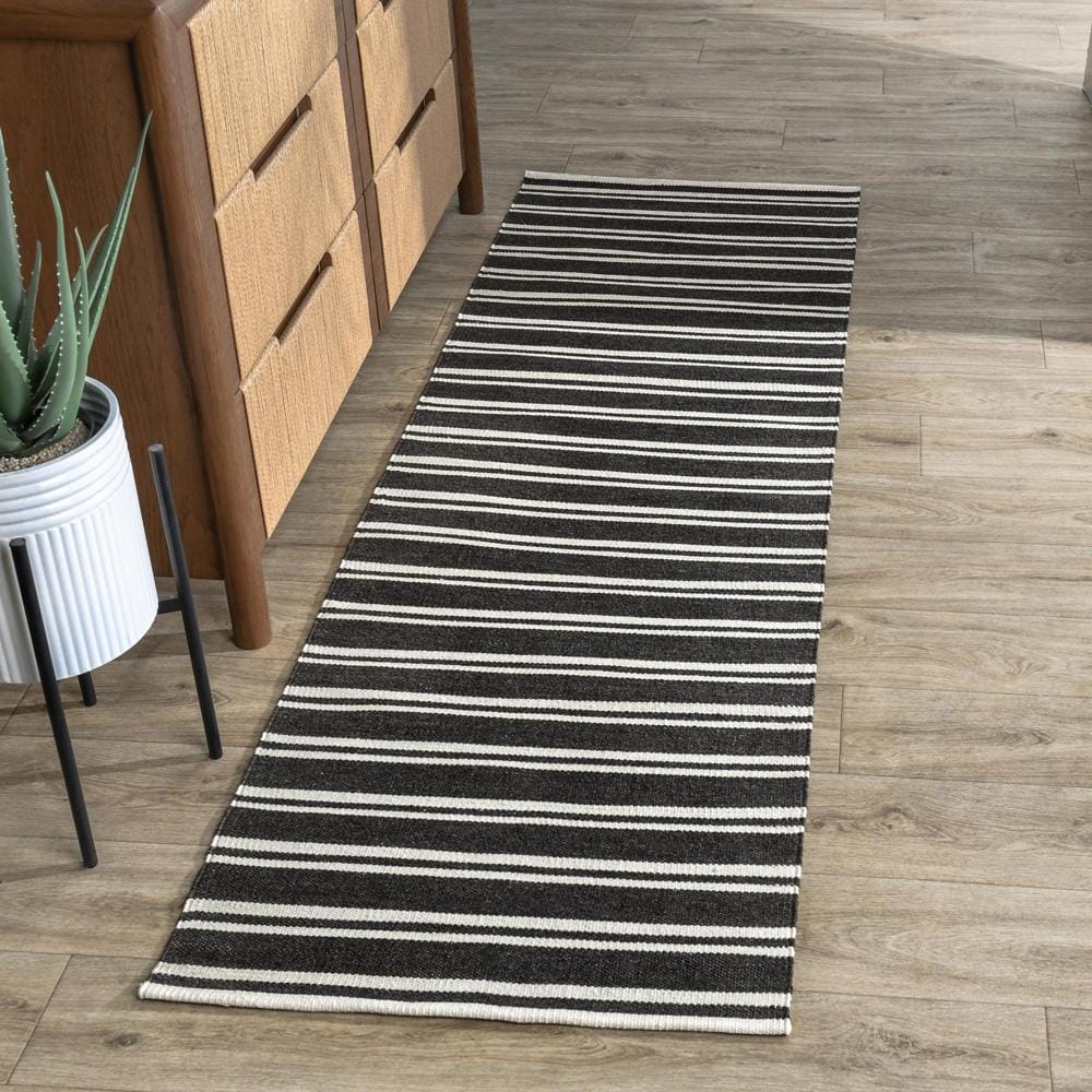 Villa by Classic Home - Palma 2.6X8 Hand Woven Performance Stripe Charcoal Fabric Area Rug - 2.6W - Charcoal - 30132523 veiw 5