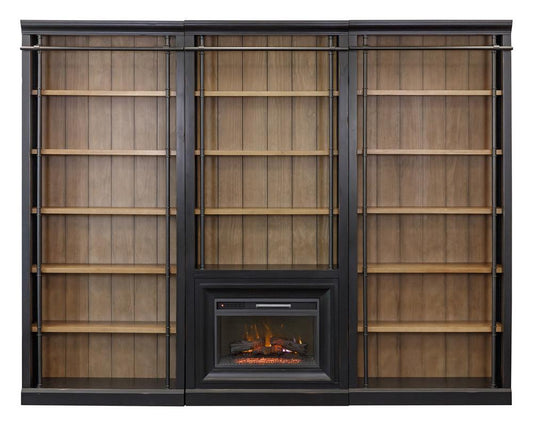 Martin Furniture - Toulouse Three 8 Tall Bookcase Wall With Fireplace and Ladder In Black - IMTE4094FPKIT3 veiw 2