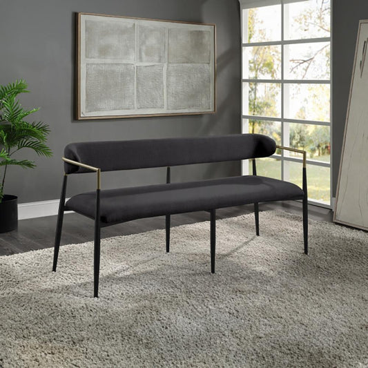 ACME Furniture - Jaramillo Bench - Black Chenille & Black Finish - DN02699A veiw 2