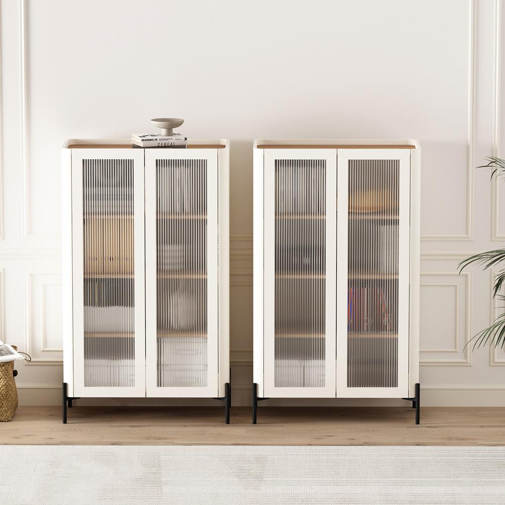 Manhattan Comfort - Abbey Décor Cabinet with 8 Adjustable Shelves in Maple and Off White - Set of 2 - 2-BC002-OW veiw 9