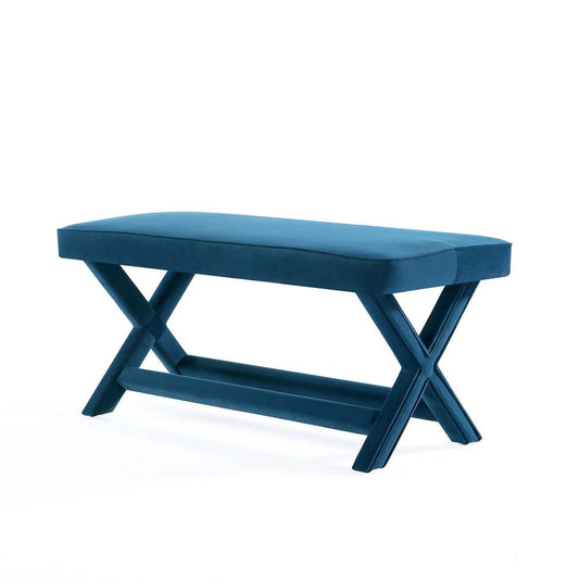 Manhattan Comfort - Abigail 42W Velvet Bench with Solid Wood Legs in Blue - OT005-BL veiw 2