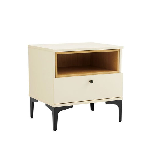 Manhattan Comfort - Amara Nightstand with 1 Full Extension Drawers in Cream and Natural Oak - NS006-CR veiw 2
