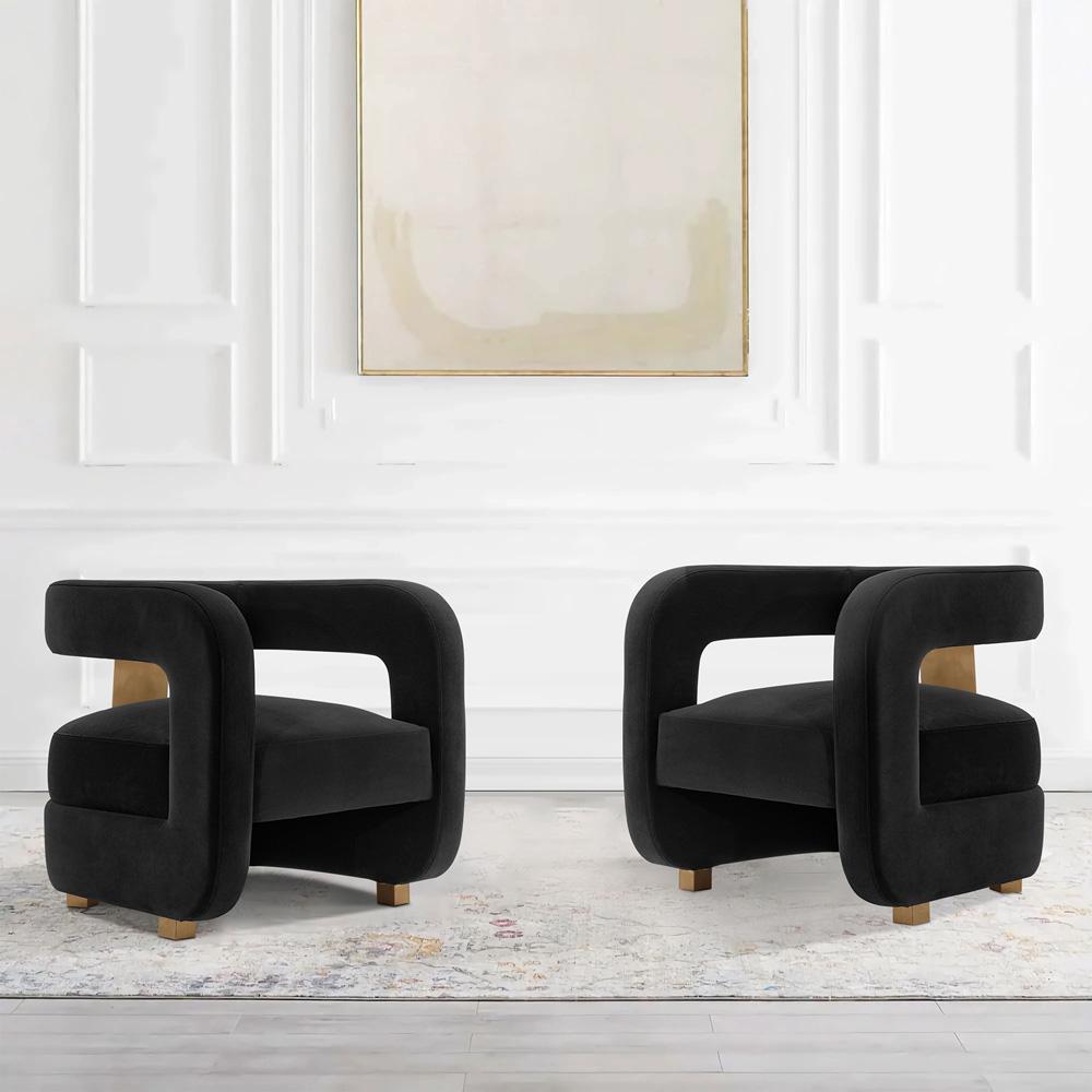 Manhattan Comfort - Amirah Velvet Accent Chair with Metal Legs in Black - Set of 2 - 2-AC060-BK veiw 7